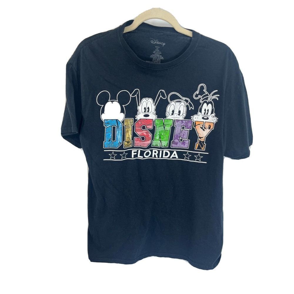 Disney Florida T-Shirt‎ Adult Size Large Black Mickey Goofy Donald Duck Comic